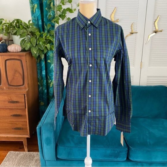 J. Crew | Slim Performance Twill Shirt Buttondown Long Sleeve Pine Plaid Green - Picture 5 of 14